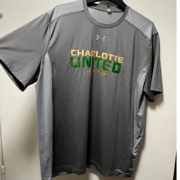 Under Armour Charlotte United Soccer Club T Shirt Men Large Loose Heat Gear Gray - Picture 1 of 3